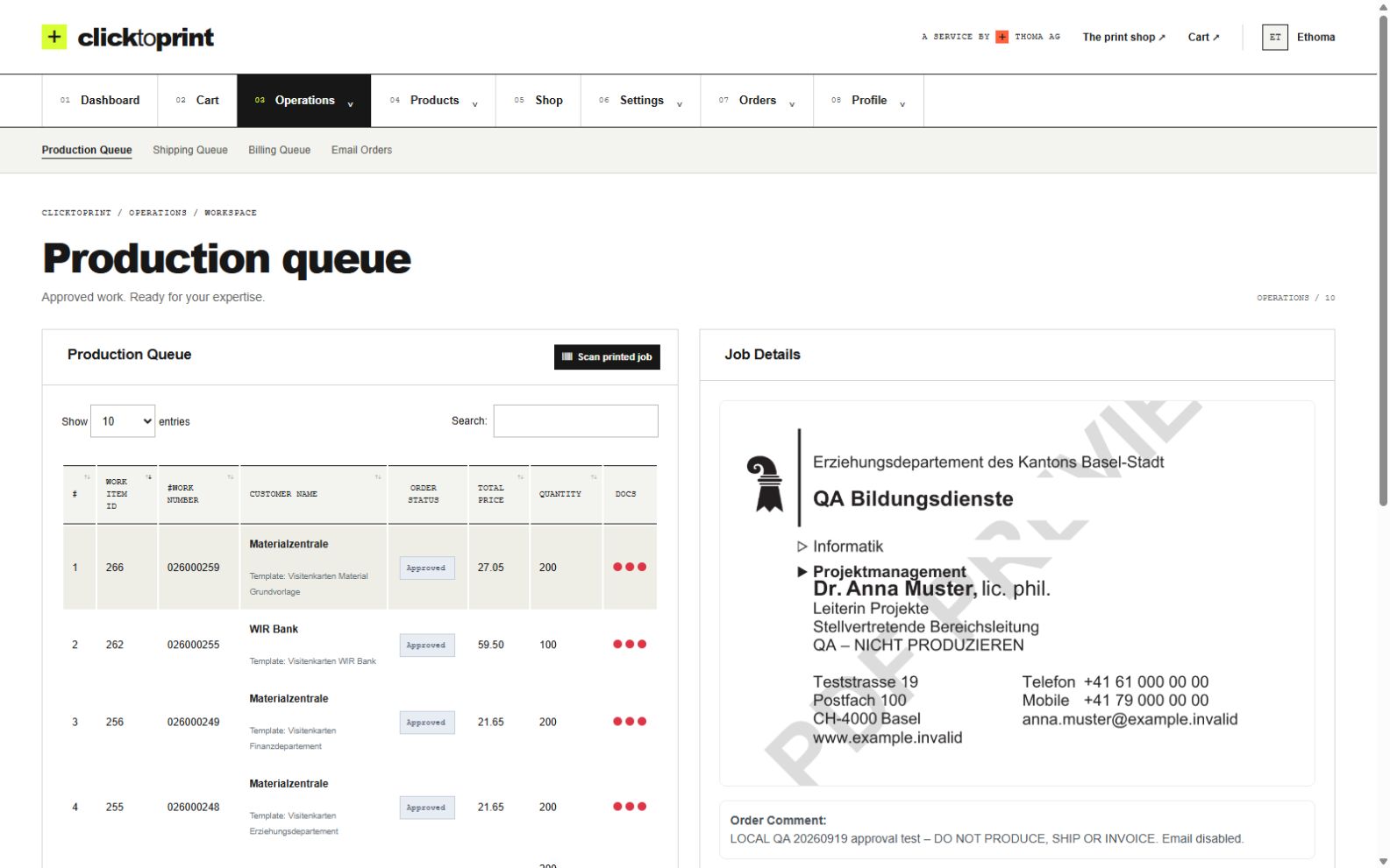 Order and delivery overview in ClickToPrint
